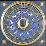 An artistic dial displaying astrological signs